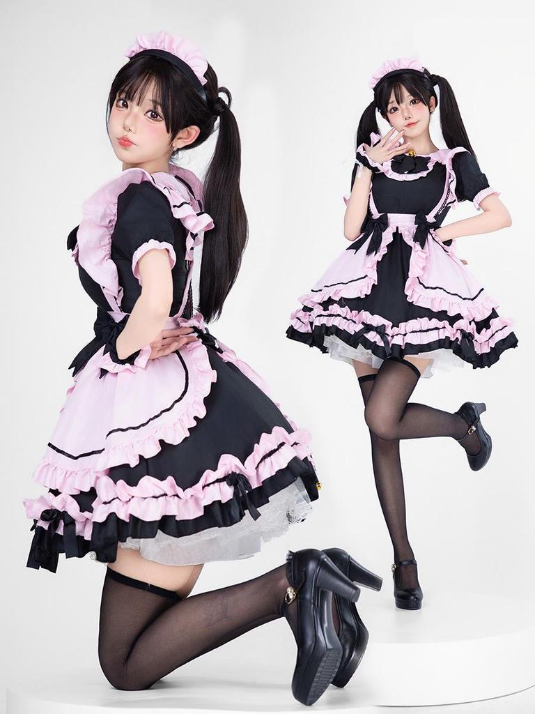 Black Lolita Maid Cosplay Dress with Cat Bell