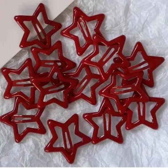 20 Pcs/Lot New Red Star Snap Clip for Girl Waterdrop Barrettes Black Hairpin Women Silver Hair Clip Accessories Kawaii BB Clip