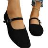Women's Suede Square Toe Mary Jane Shoes with Single Strap and Wedge Heel Comfortable Slip On Casual Footwear for Daily Wear