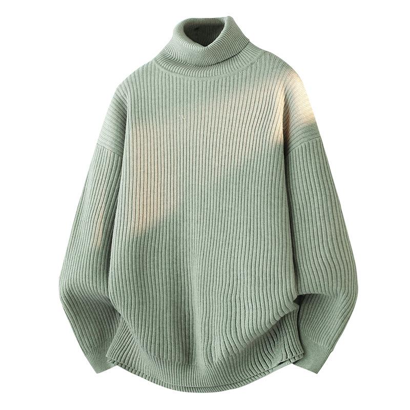 Men's Winter Thickened Turtleneck Sweater - Trendy Solid Color Youth Knitwear with Long Collar
