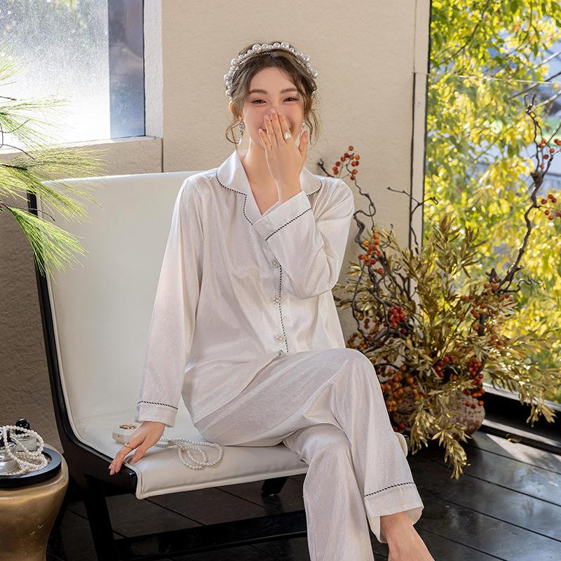 Loose solid color pajamas, new long-sleeved trousers, thin set, advanced sense, exquisite and comfortable breathable women's loungewear