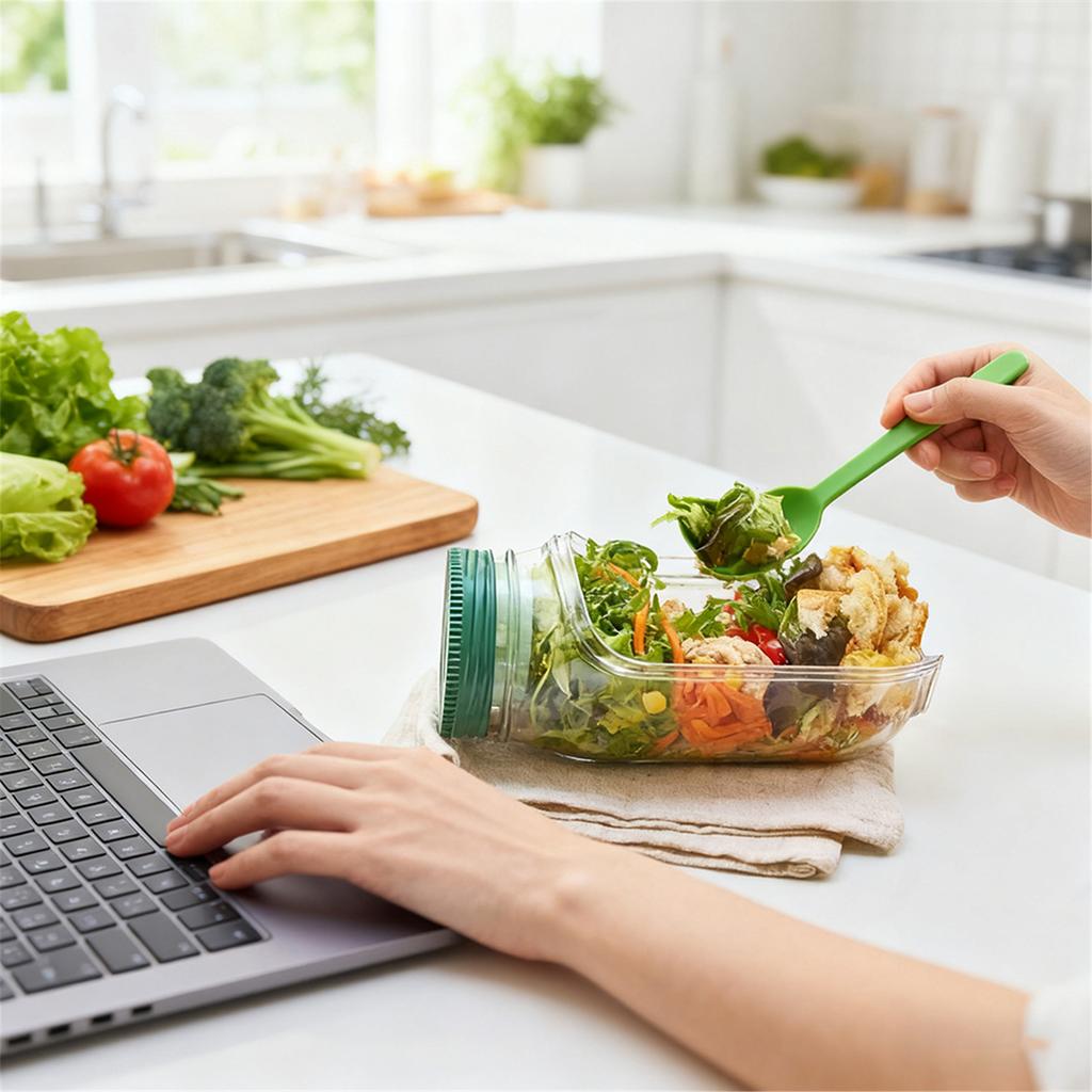 Auslaufsicherer Dressingbehälter mit Seitenöffnung und Deckel, Salat-Aufbewahrungsbehälter, Glas, Salatbehälter für Zuhause, Outdoor, Reisen und Party