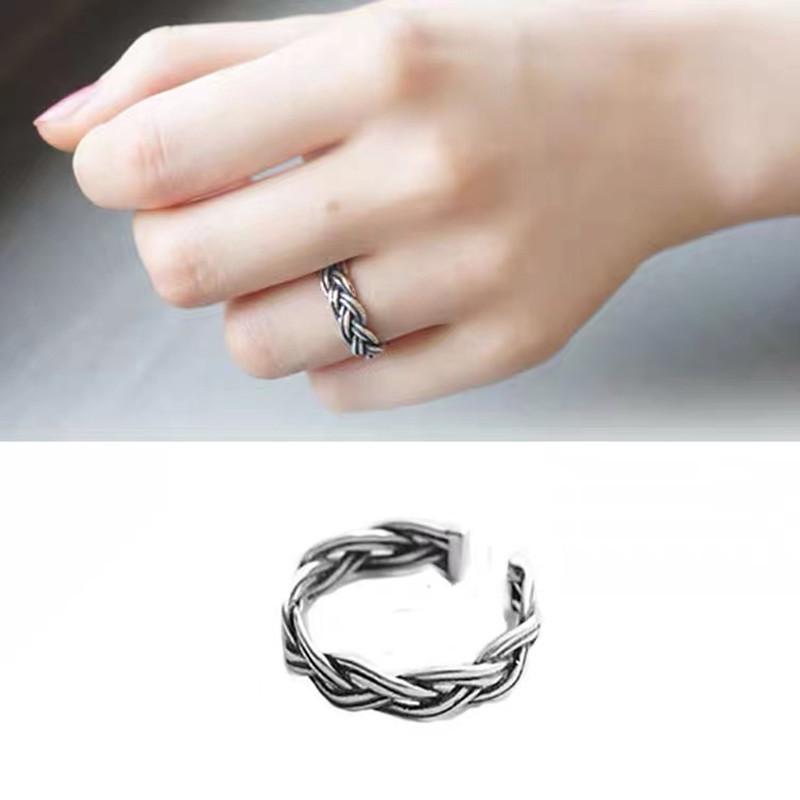 Beixi s925 Sterling Silver Retro Twist Thai Ring - Adjustable, Cool Old-Texture Design. 925 Silver
