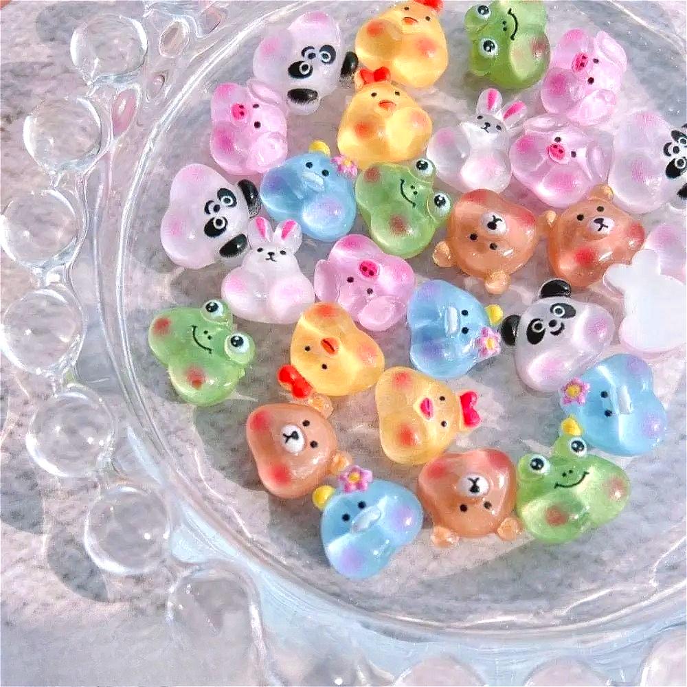 60pcs Cute Cartoon Animal Series Resin Nail Art Charms-Pouty Face Chick Bear,Pig,and Other Animal Decoration for DIY Phone Cases