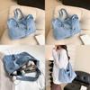 Large Capacity Soft Blue Denim Shoulder Bag Trendy Casual Design For Everyday