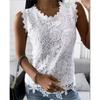 Women's Clothing Summer T-Shirts Top Solid O Neck Vest Lace Shirt