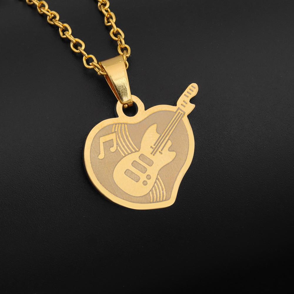 Fashion Creative Romantic Art Creative Design Personality Couple Chain Stainless Steel Guitar Pendant Love Necklace Pendant Pie