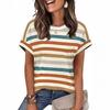 New Arrival Women's Round Neck Striped Color Block Casual Short Sleeve T-shirt