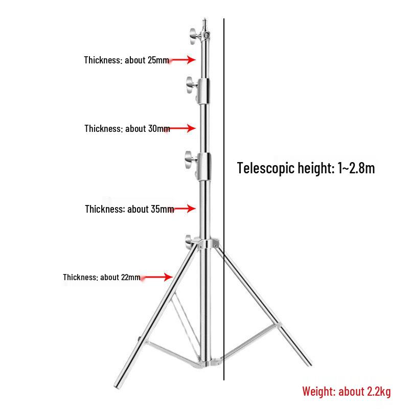 2.8m Stainless Steel Tripod with Weighted Base and Spring Buffer for Photography and Live Streaming, Includes 2.1m Fill Light Stand