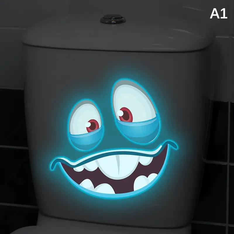 1 Pc Glow-in-the-Dark Funny Face Toilet Stickers Waterproof Removable Self-Adhesive PVC Decals Bathroom Decor Wall Stickers