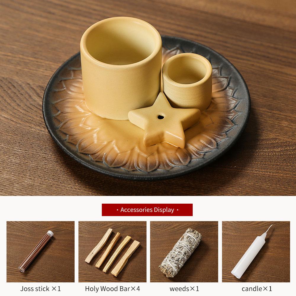 

1 набор керамических держателей для благовоний - многофункциональный 4-в-1 с ароматическими палочками Sage, свеча Пало Санто, палочка, идеально подходит для Рождества