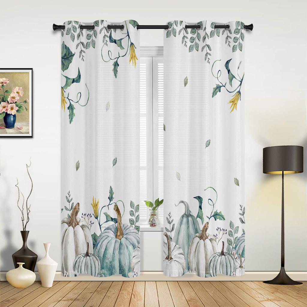 Thanksgiving Pumpkin Autumn Eucalyptus Curtains for Bedroom Living Room Window Curtain Treatments Blinds Kitchen Decor Drapes