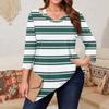 Women's Print Plus Size Tops Hollow V Neck 3/4 Sleeve Shirt Elegant Casual Tops