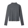 Miu Style Polka Dot Ruffle Long Sleeve Women's T-Shirt - Slim Fit, Half-High Neck, Perfect for Autumn/Winter.