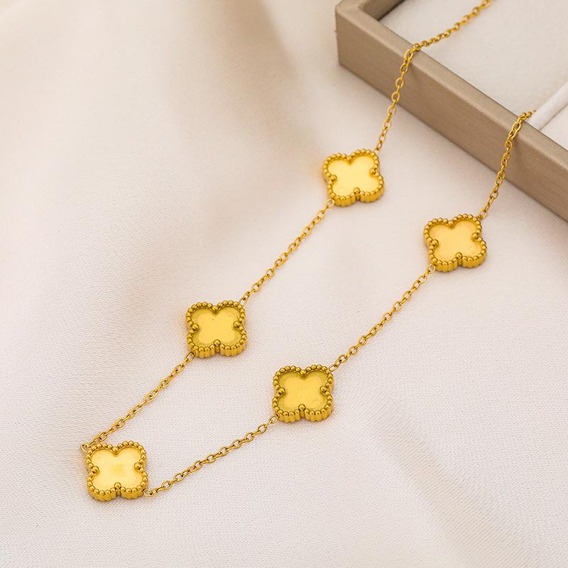 Titanium Steel Double-sided Four-leaf Clover Necklace Vacuum Environmental Protection 18K High-grade Ladies Necklace