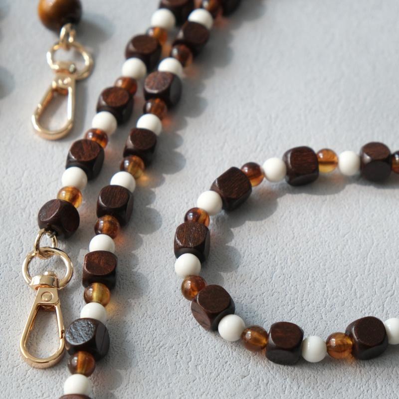 Neue Mode Damen Tasche Accessoire Abnehmbare Holzperlenketten Niedlicher Acryl Luxus Riemen Damen Elegante Tasche Schultergriff Kette