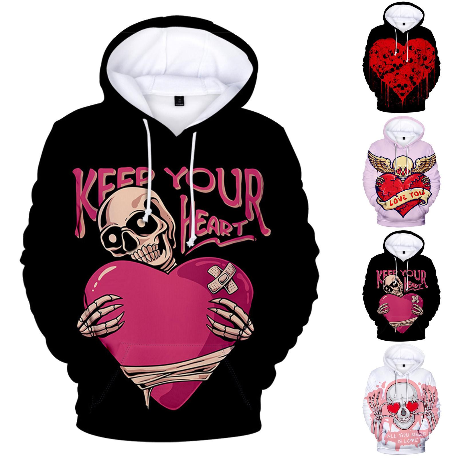 

Valentine s Day Fashion Print Loose Men s And Women s Long Sleeve Hooded Sweater