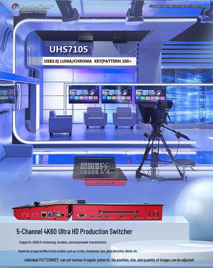 Devicewell ZD-UHS7105 4K60 Ultra HD Five-Channel Live Streaming Multi-Camera Switcher