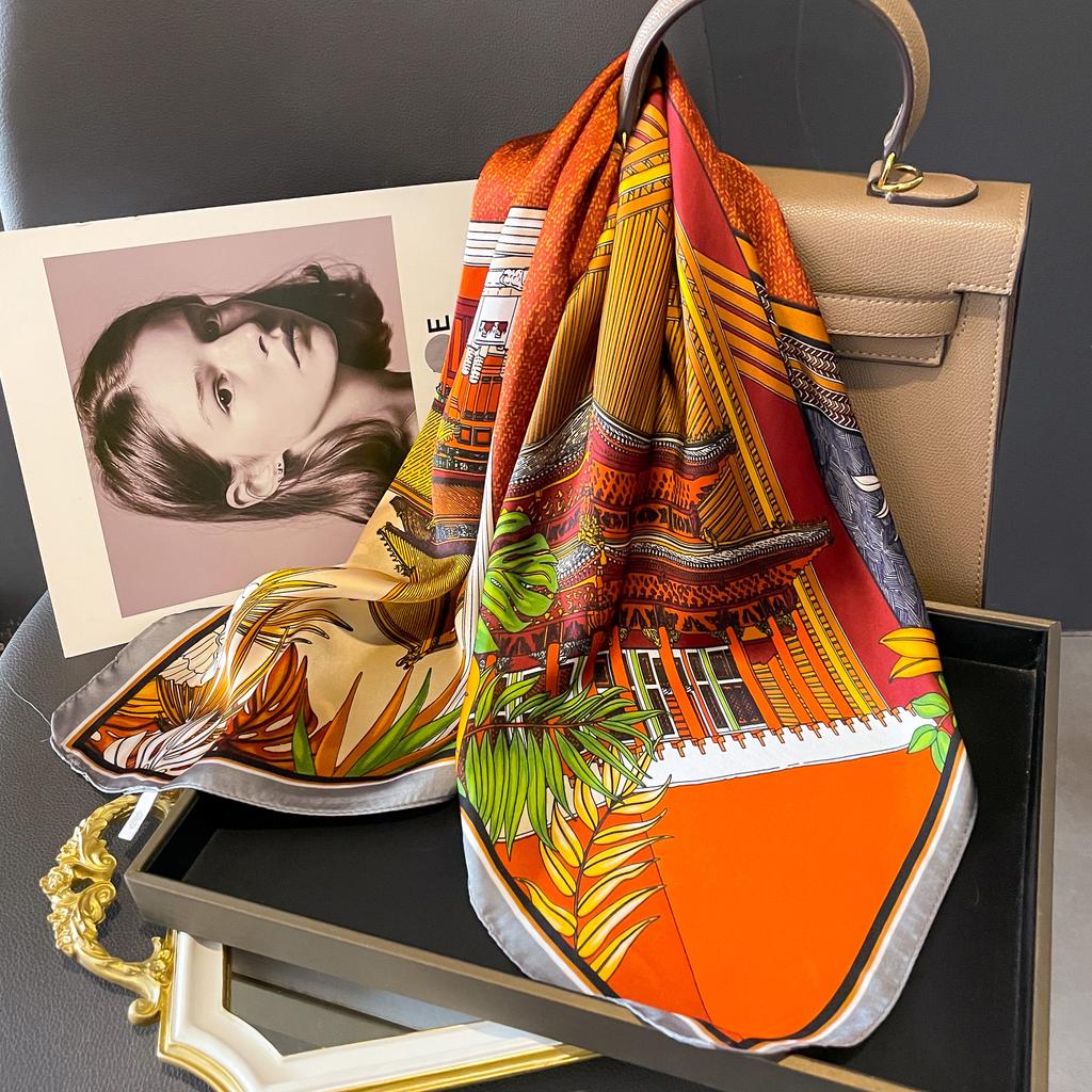 Fashion Scarves for Women Shawl Print Silk Satin Hijab Scarf Female Bandana 70*70cm Luxury Brand Square Shawls Scarfs For Ladies