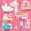 Dollhouse Miniature Furniture Set Rabbit Family Mini Toy House Set Play Game with Diverse Scenes Accessories Birthdays Gifts