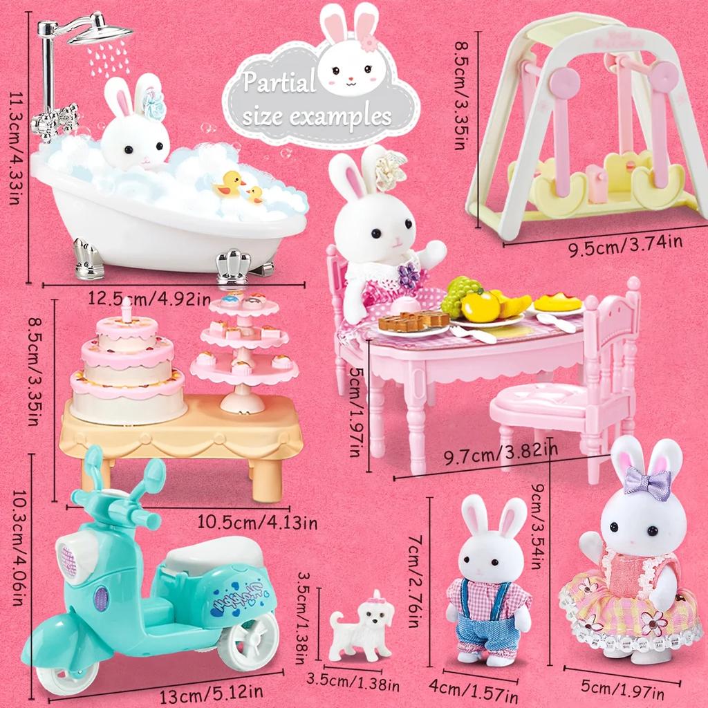 Dollhouse Miniature Furniture Set Rabbit Family Mini Toy House Set Play Game with Diverse Scenes Accessories Birthdays Gifts