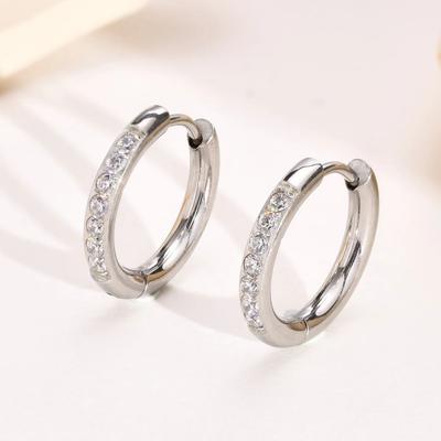 Stainless Steel Hoop Earring for Women Silver Plated Earrings with White CZ Stones Wedding Jewelry Accessory