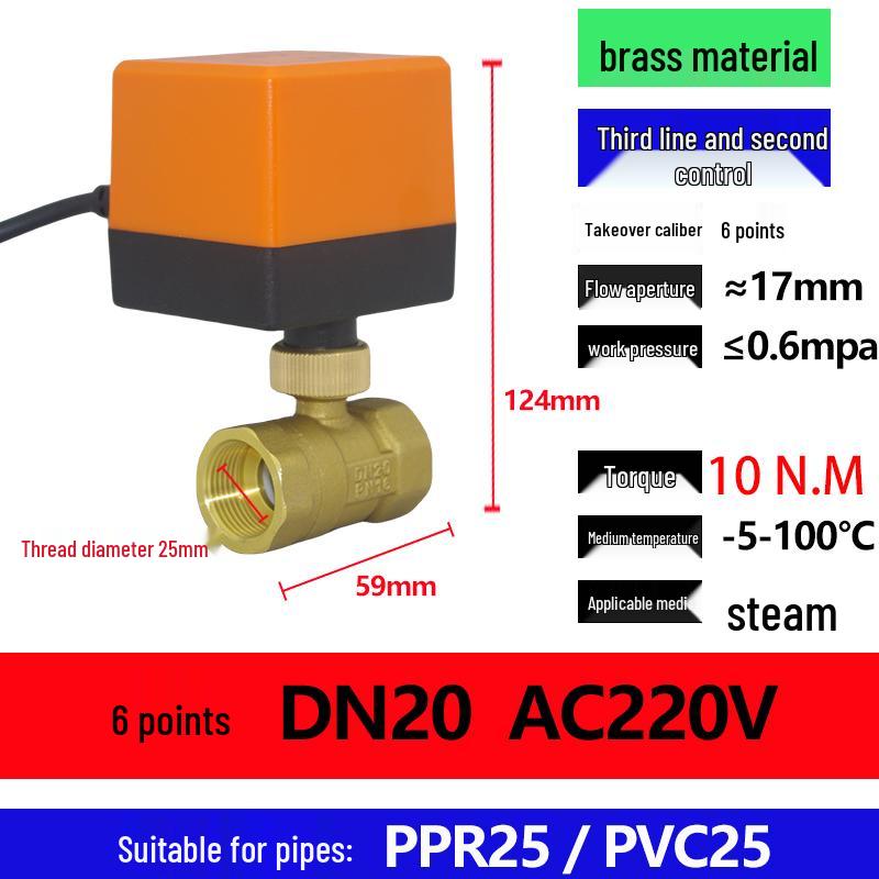 Robinet electric cu bilă plutitoare bidirecțional, 4/6 puncte, DN20/DN25, DC24V/12V
