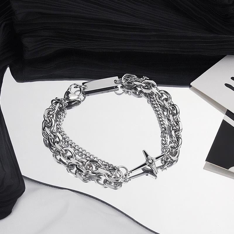 Six-Pointed Star Bracelet Punk Bracelets for Women Hip Hop Y2K Jewelry Man Trendy Aesthetic Multilayer Bangles Girls Fashion New