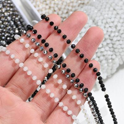 1 Meter Stein Edelstahl Kette Schwarz Weiß Silber Farbe Kristall Perlenketten für Halskette Armband Schmuckherstellung DIY