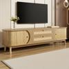 TV Cabinet - Natural Wood Blend TV Cabinet with Doors and Drawers. TV Stand with Rattan Sides. Storage Solution, Natural Country Style