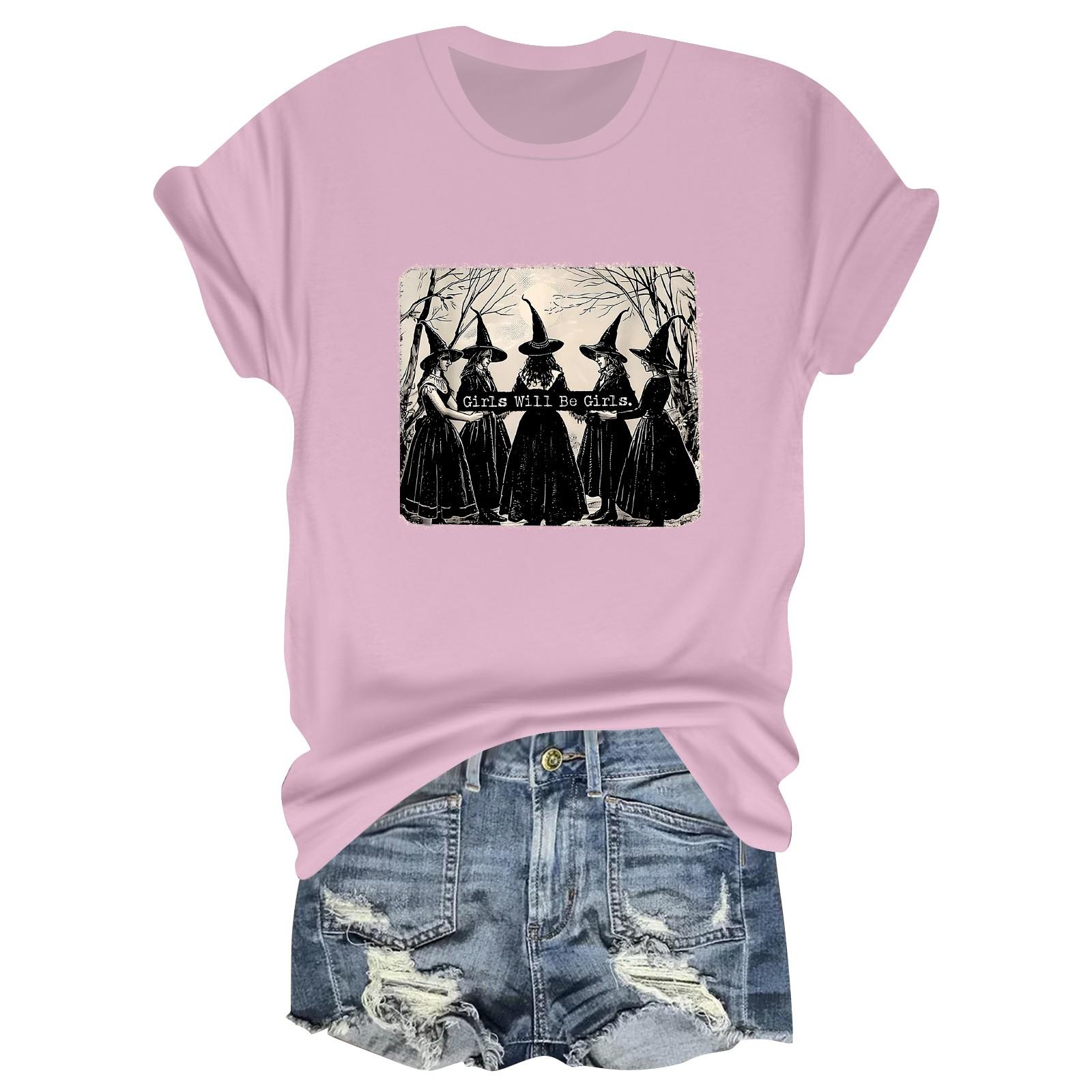 

Женская повседневная футболка с принтом, пуловер с круглым вырезом, топ с короткими рукавами XL розовый