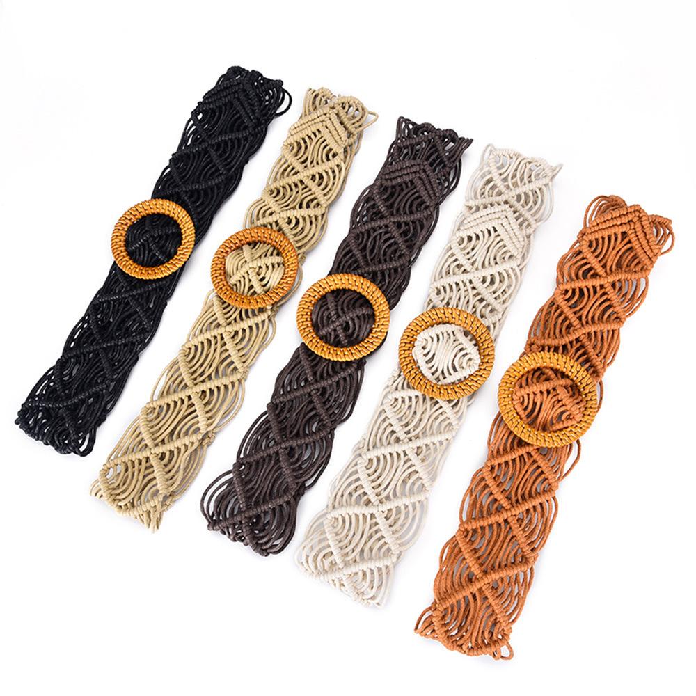 Retro Wax Rope Woven Women'S Skirt Coat Belt Hand-Woven Ethnic Style Super Wide Waist Seal Decorative Belt