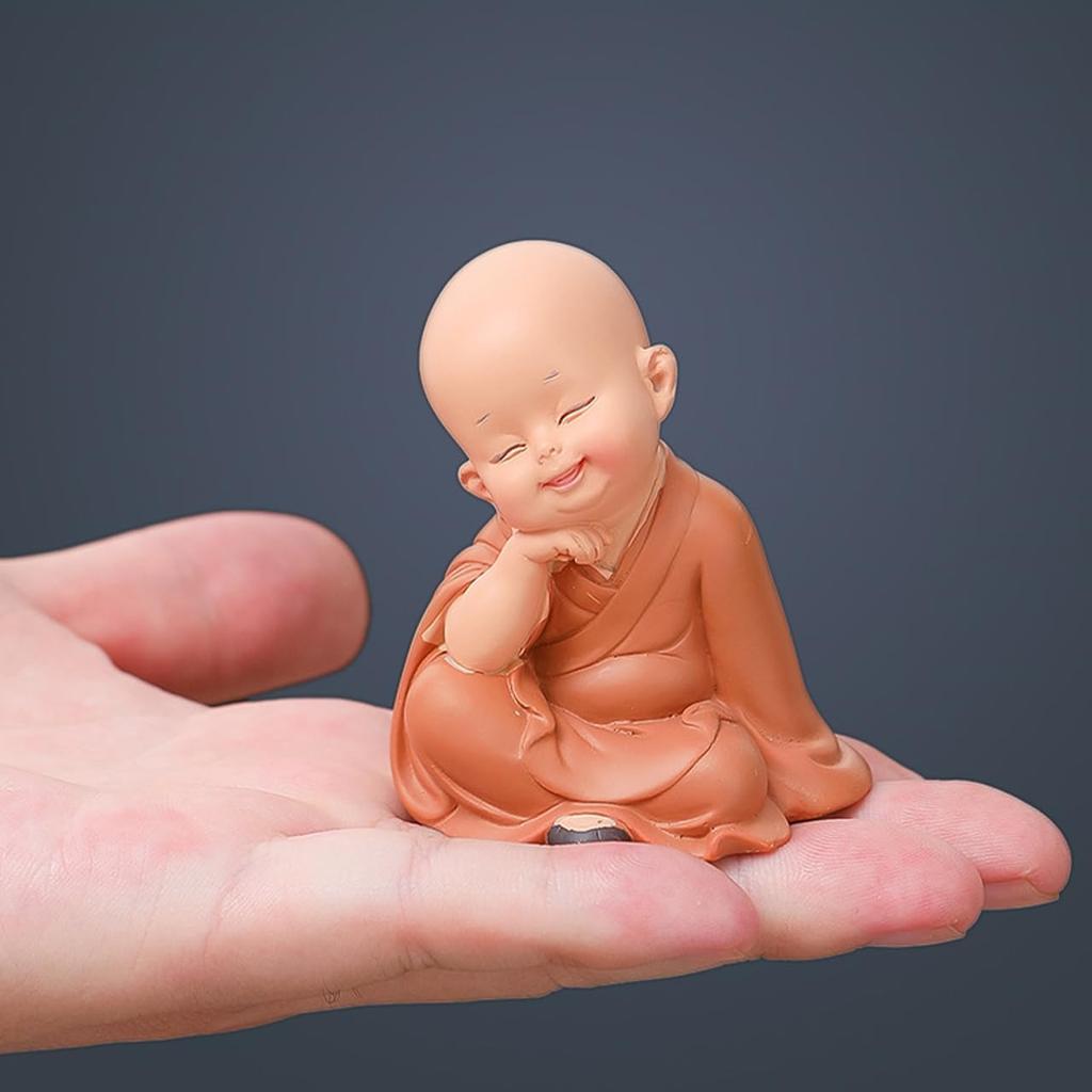 Monk Set of with Miniature Cute and Tabletop Feng Auspicious Amulets Queen-b Figurines, 3, Pedestals, Monks, Soothing, Decor, Decorative, Zen, Shui,