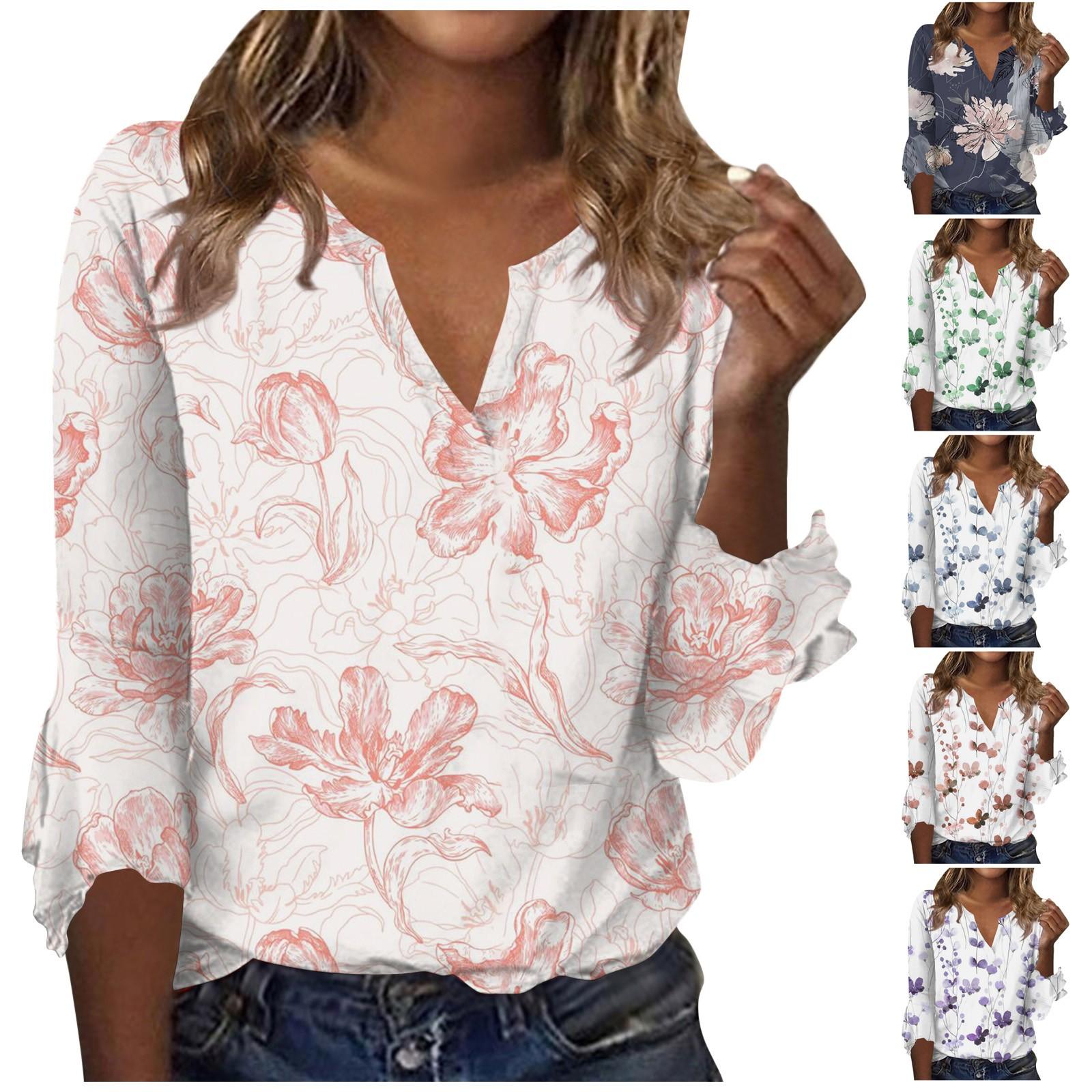 

Женская верхняя свободная футболка с v-образным вырезом и рукавом семь четвертей