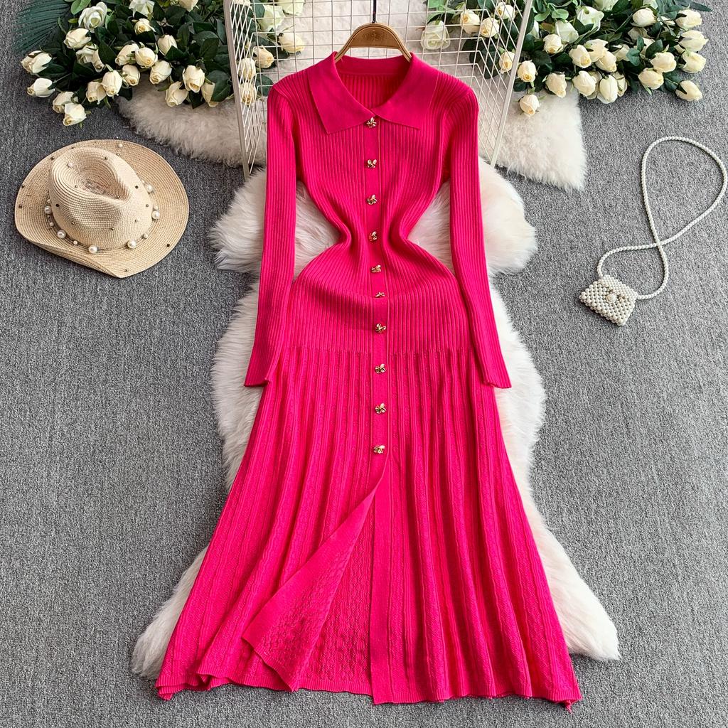 Autumn Winter Women Brand Designer Runway Party Dresses Full Sleeve Knitted Sweater Long Midi Pullover Fishtail Dress