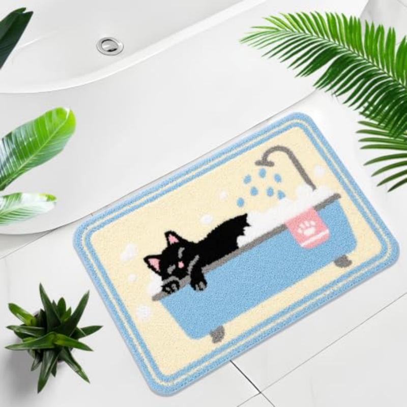 Black Cat Sardine Bath Mat Pink Blue Fish Can Non Slip Soft Plush Bathroom Rug Absorbent Floor Mat for Shower Tub Funky