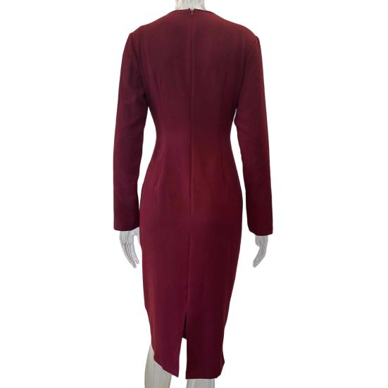 Rochie de damă cu mânecă lungă, mulată, tip teacă, cu decolteu în V, rochie de lucru pentru afaceri, cocktail, petrecere, lungime până la genunchi, midi, petrecută