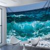 2D Ocean Wave Tapestry Turquoise Sea Wall Hanging for Bedroom Living Room Home Decor