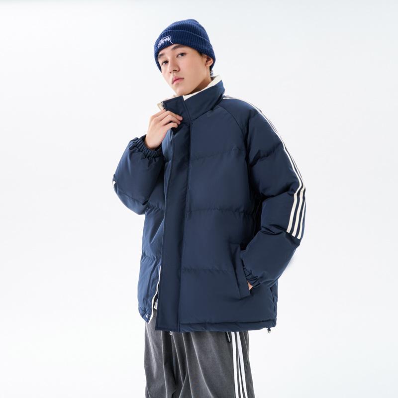 Winter Trend Striped Stand-up Collar Loose Cotton-padded Clothes Couple Style Warm Versatile Cotton-padded Jacket Men