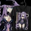 2026 Summer Hyperdiunisexsion Neptunia Neptune Cyber Circuit Anime Graphic Black TShirt Unisex Oversized Y2k Streetwear Cotton Tee