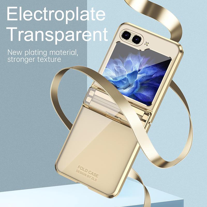 Luxury Clear Plating Case For Samsung Galaxy Z Flip 6 5G ZFlip6 Flip6 Protection Folding Shockproof Hard Plastic Phone Cover