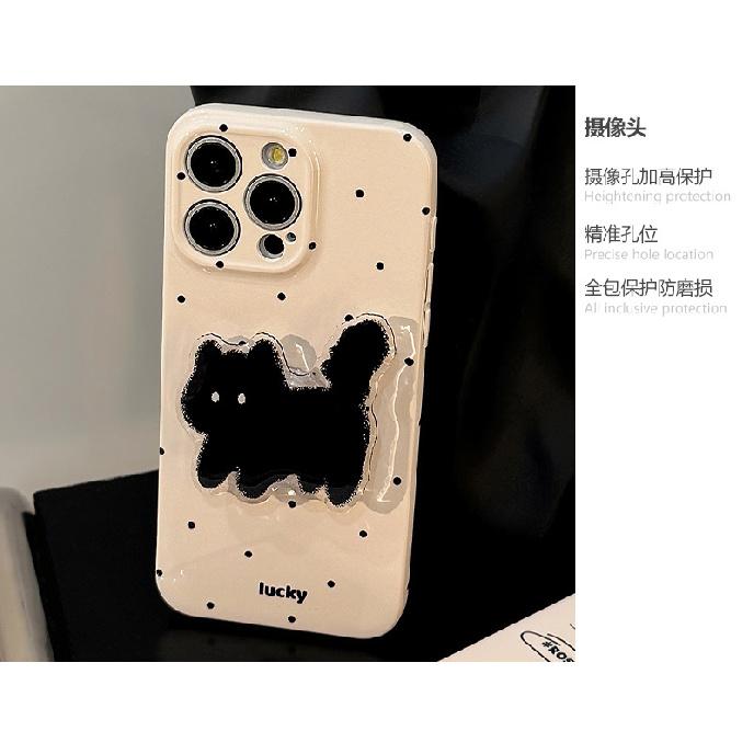 Cute polka dot cat stand phone case suitable for iPhone 17, 14 Pro Max, iPhone 15, soft case for iPhone 16