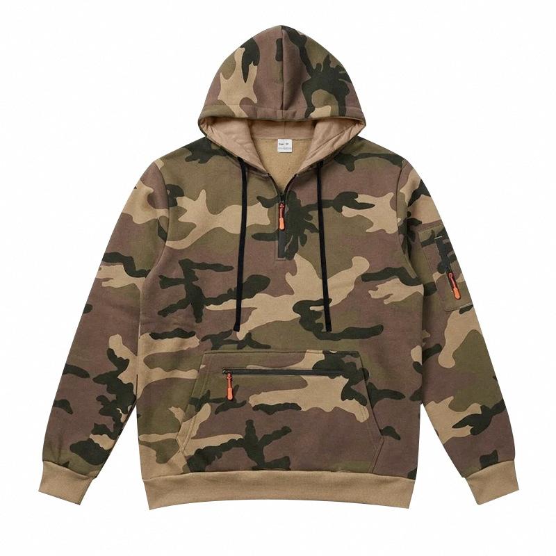Men S Camouflage Fleece Hooded Sweatshirt With Side Pockets