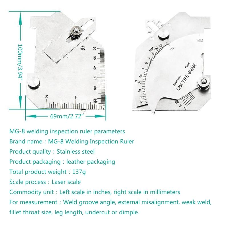 Compact Inch & Metric Bridge Cam Gage Test Ulnar Welding Inspection Gauge Stainless Steel for Welded Surfaces & Joints