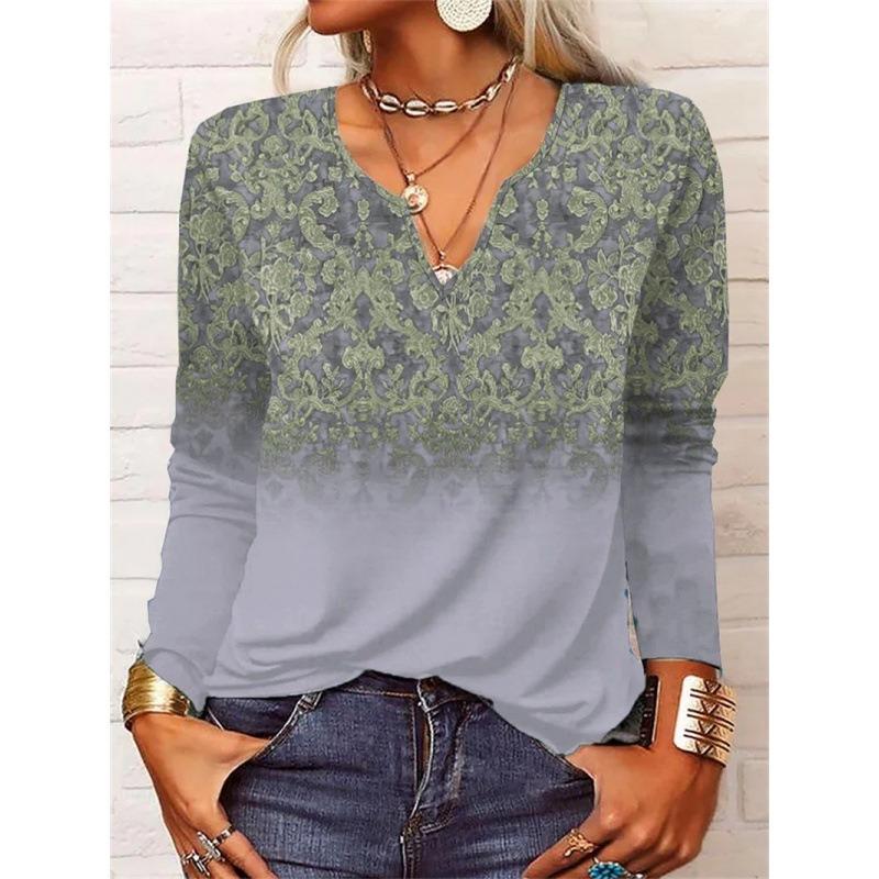 

JKASHDK Женская Мода Повседневные Весенне-Осенние Пуловеры с V-образным Вырезом и Длинными Рукавами с Принтом XL серый