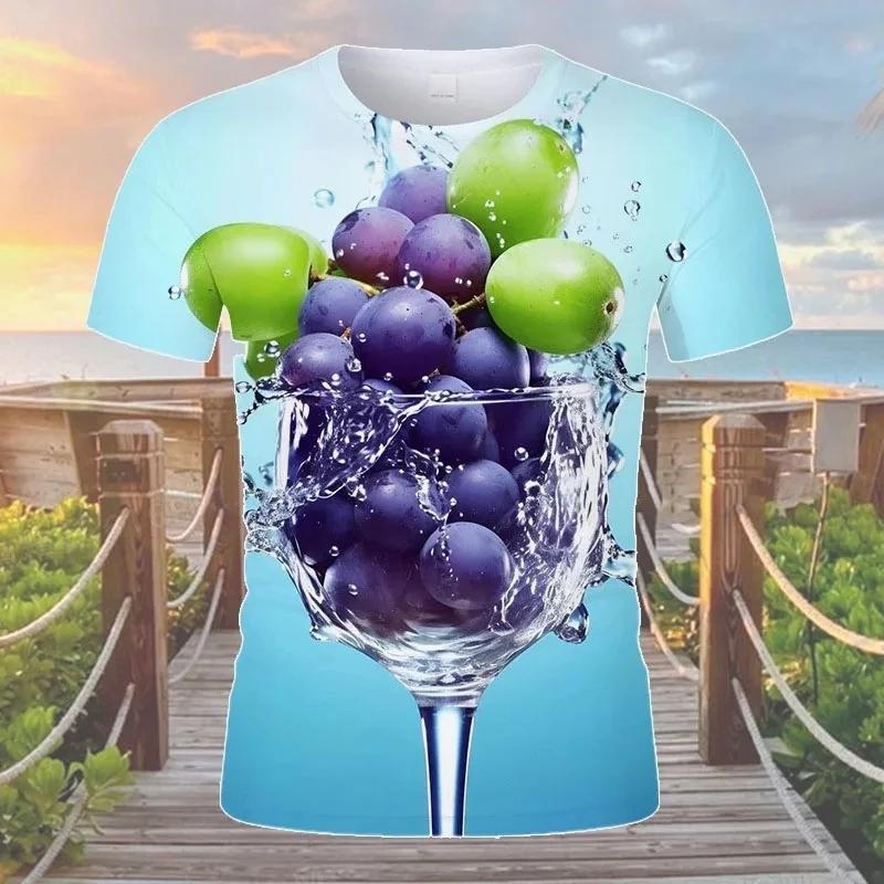 Letné voľnočasové 3D zábavné ovocné vzory tlačené tričko s krátkym rukávom módny trend personalizovaný okrúhly výstrih pánske tričká