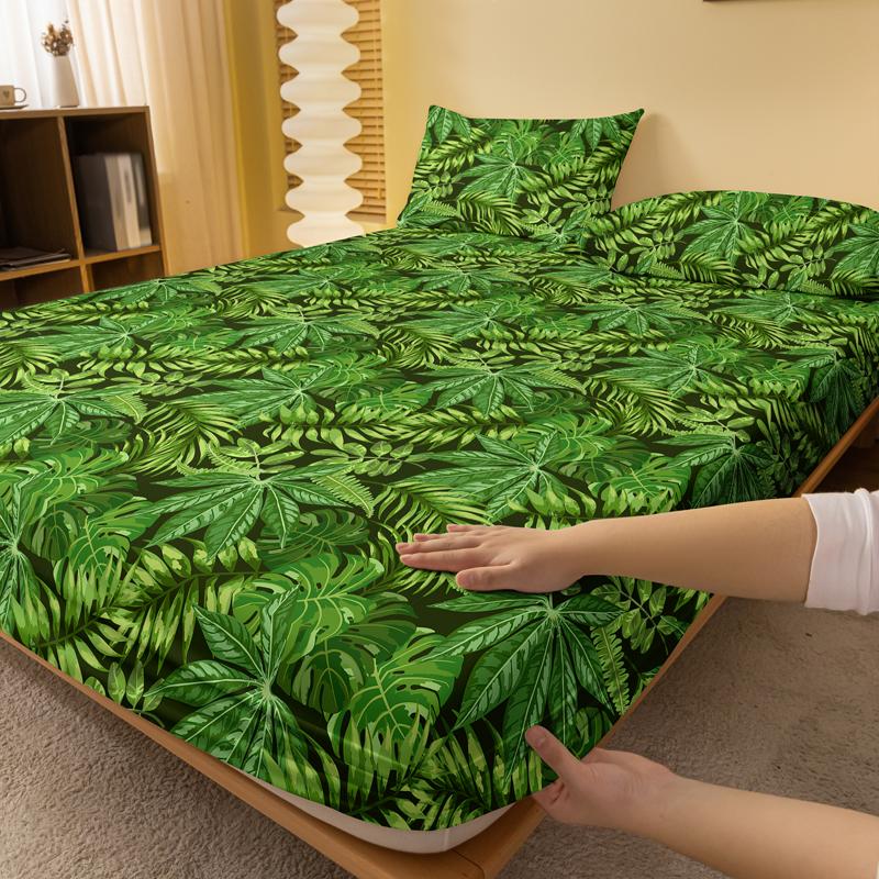 1 Jednoduché Moderní Rostlinné Květinové Tištěné Matné Prostěradlo s Gumičkou, Ložnicový Tištěný Přehoz na Postel, Ložní prádlo (Kromě povlaků na polštáře)