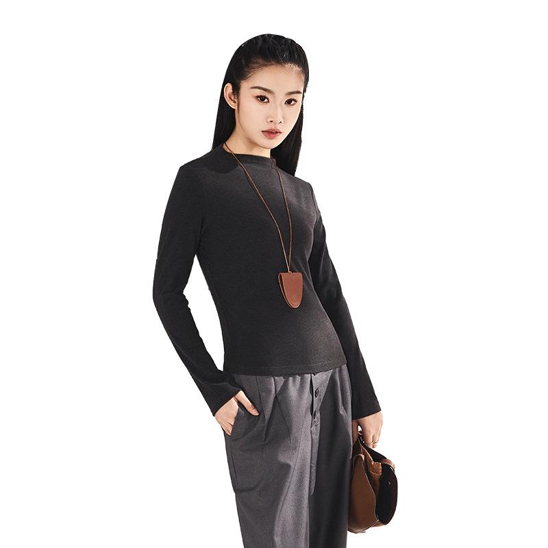 Women's Slim-Fit Tencel Wool Knitted Long Sleeve High Neck Shirt