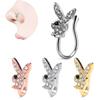 1 Stück Kreativer Hasen-Nasenringe Charm Kristallisiert Metallisiert Fake Piercing Nasenmanschette Clip Design Hase Nase Fingerring Ohrringe SchmuckMode Ringe