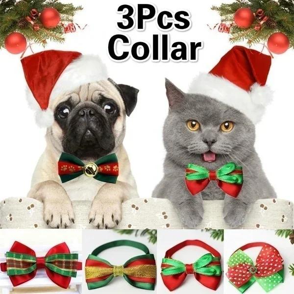 

3 Pack Multi-Pattern Cloth Pet Collars Bow Tie Puppy Necklace Decoration Props Personalized Safe Novel Adjustable Random білий